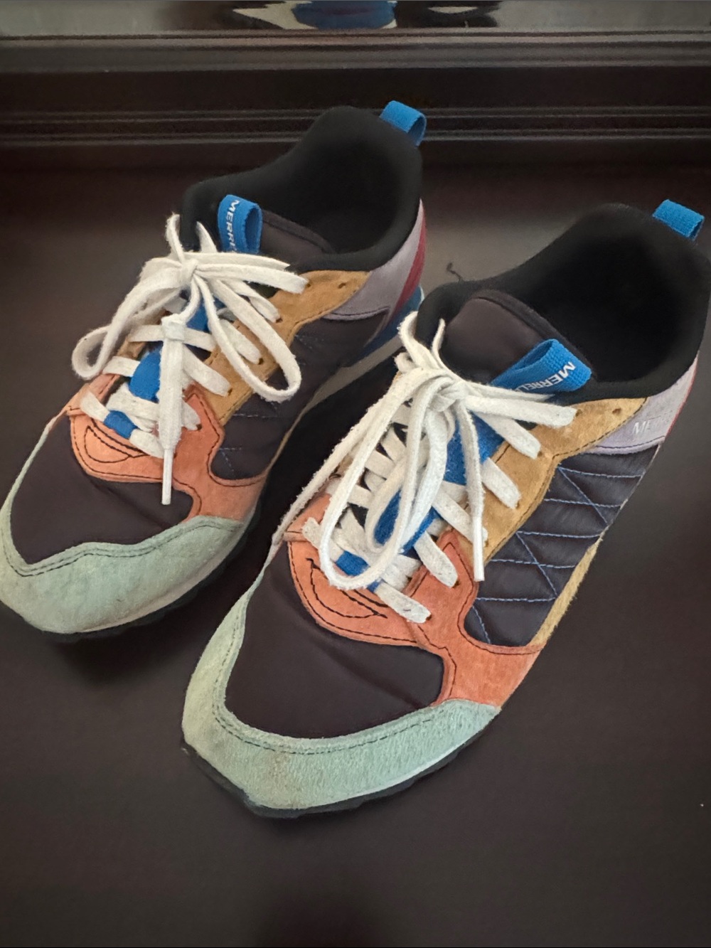 Merrell Men's Multicolor Suede & Nylon Sneakers — Blue, Green, Tan Accents